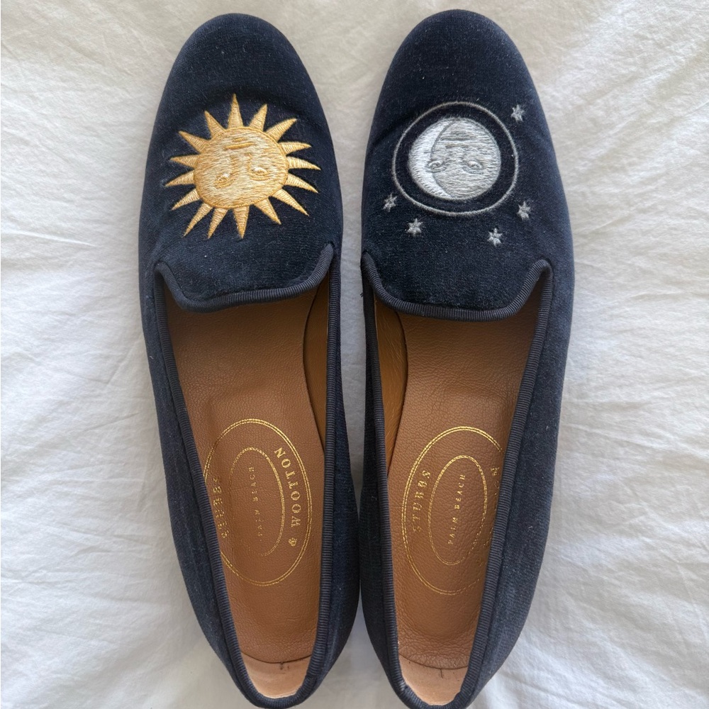 Stubbs & Wootton Sun and Moon Embroidered Navy Loafers
